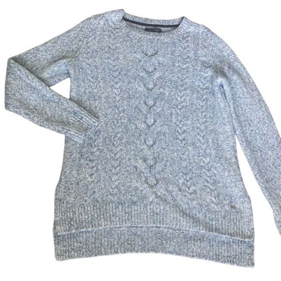 Tommy Hilfiger Blue/Whitee Marled Cable Knit Sweater. Size Medium - Picture 1 of 12